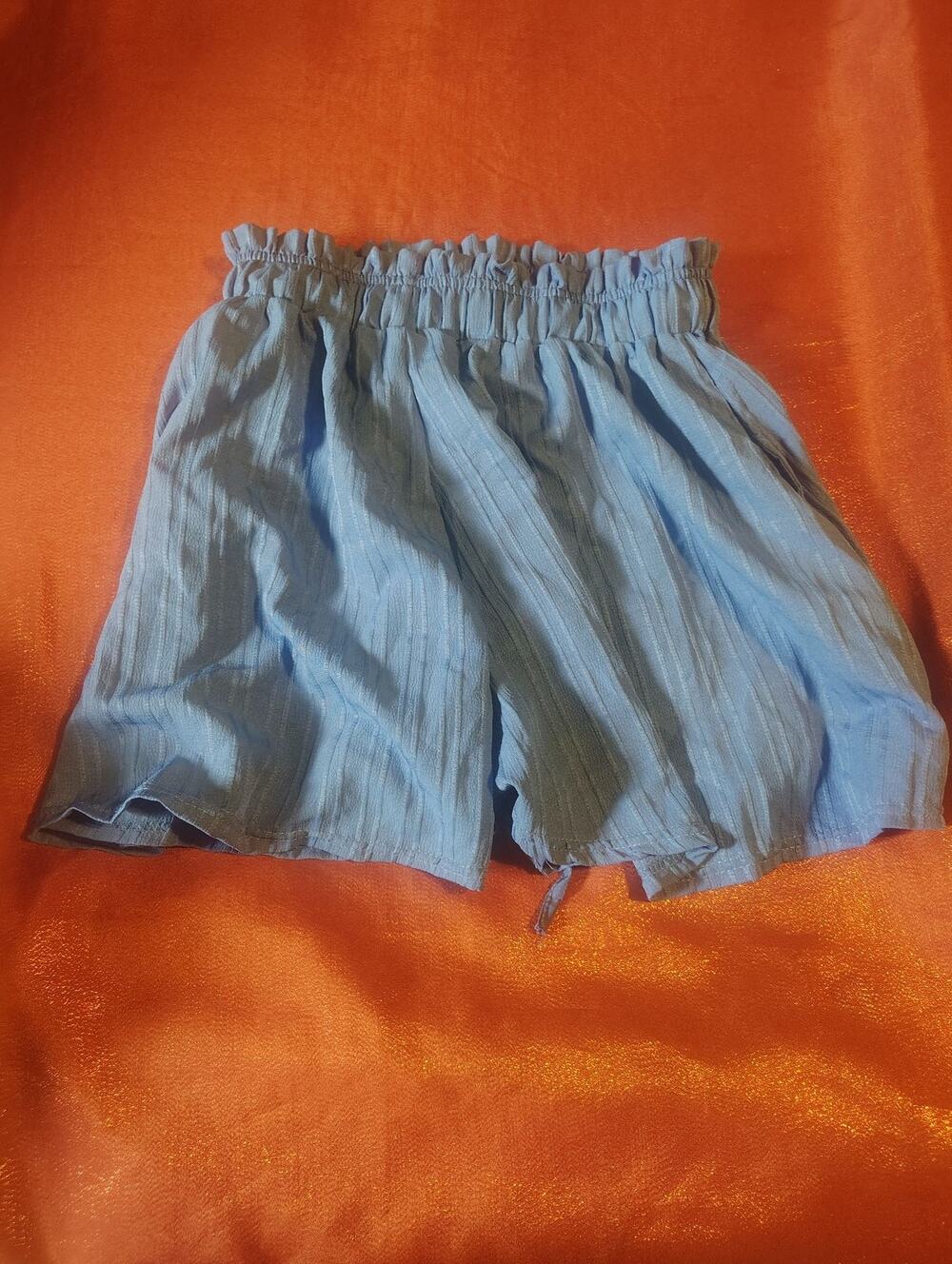 Womens Elastic Waist Shorts M Blue Crinkle Drawstring Summer Pockets Lined